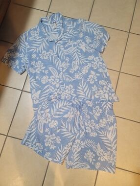 Men C&C California 2-Piece Floral Blue Shirt and Shorts Set, Size XL (Tropical)